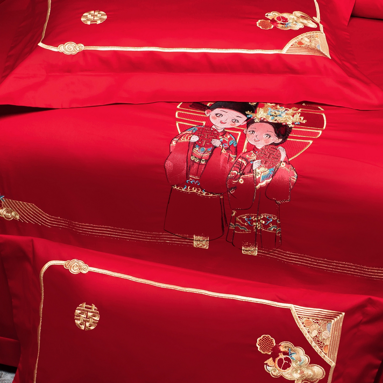 91家纺网 家纺一手货源 找家纺 柏拉图 2025新款100s贡缎长绒棉提花婚庆系列四件套多件套 相爱相守