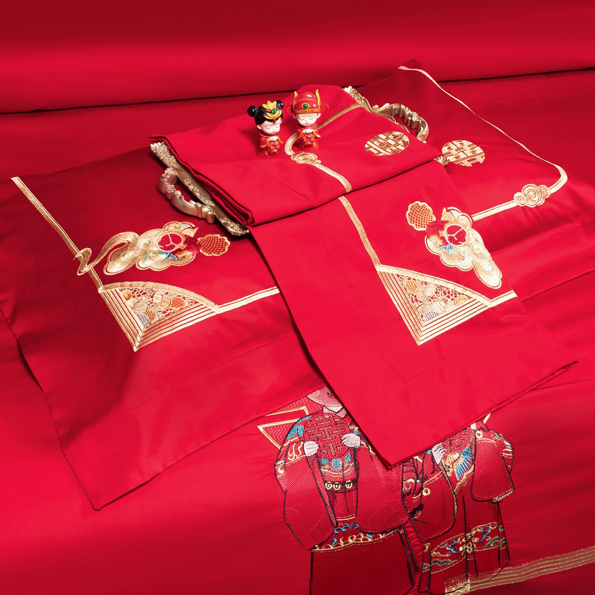 91家纺网 家纺一手货源 找家纺 柏拉图 2025新款100s贡缎长绒棉提花婚庆系列四件套多件套 相爱相守