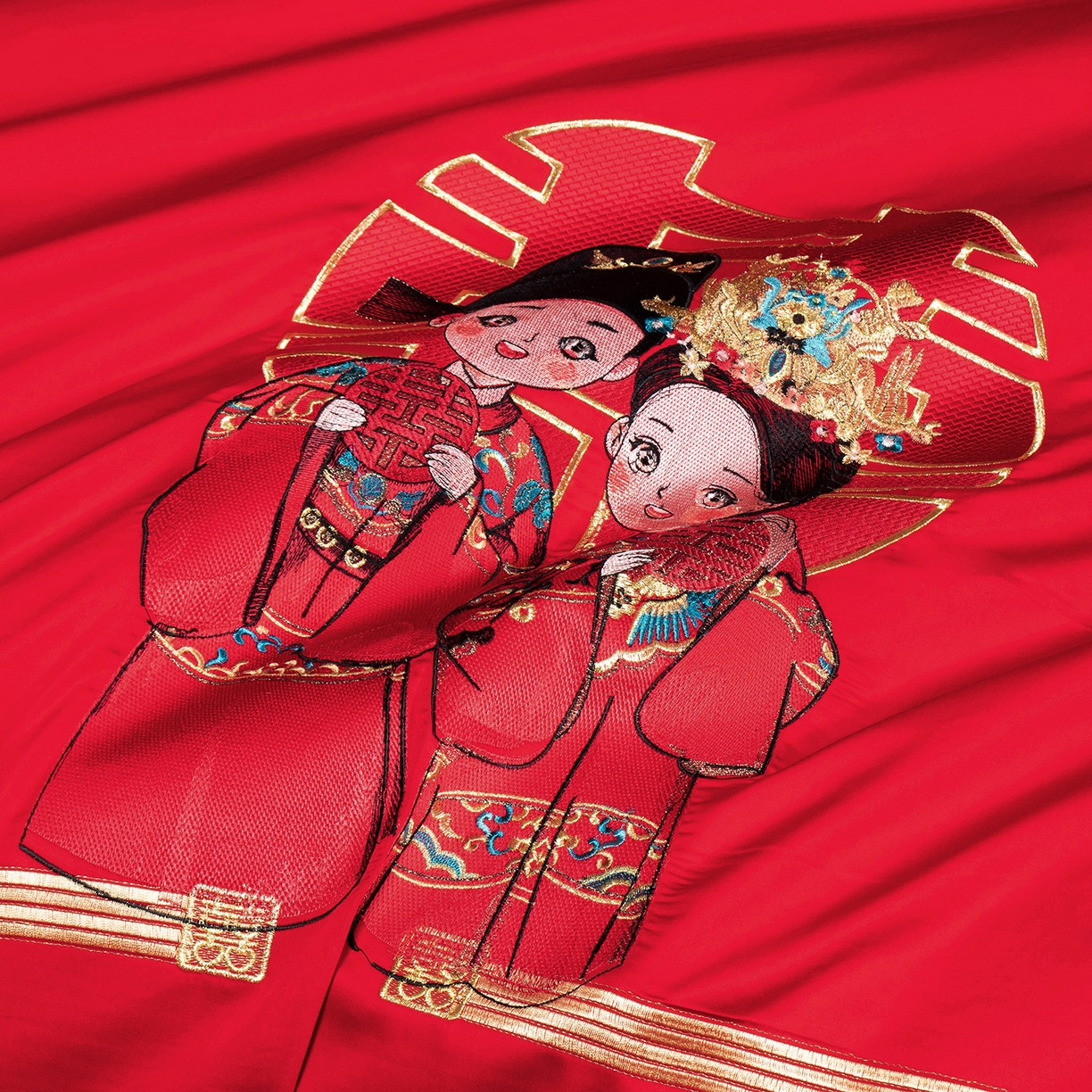 91家纺网 家纺一手货源 找家纺 柏拉图 2025新款100s贡缎长绒棉提花婚庆系列四件套多件套 相爱相守