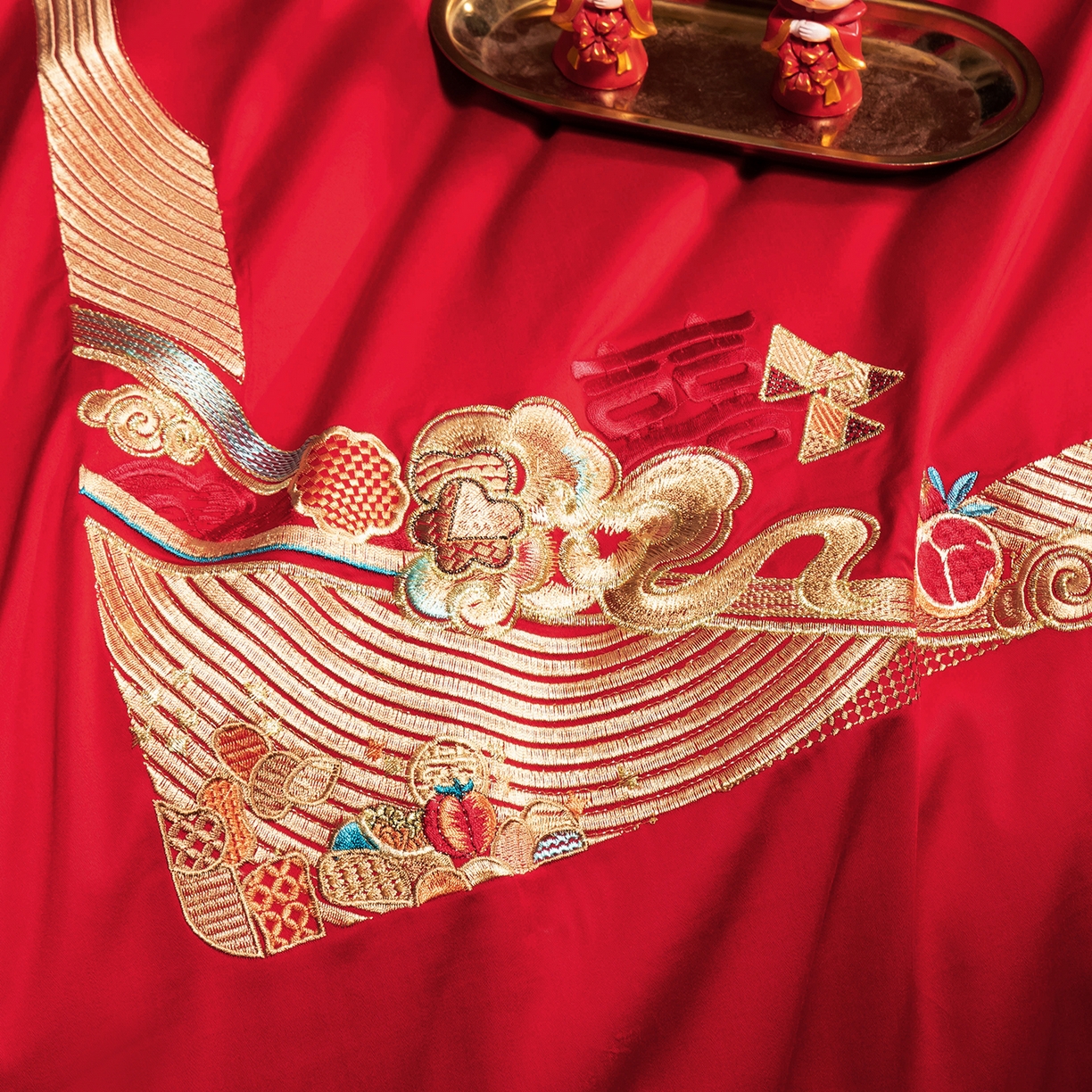 91家纺网 家纺一手货源 找家纺 柏拉图 2025新款100s贡缎长绒棉提花婚庆系列四件套多件套 相爱相守