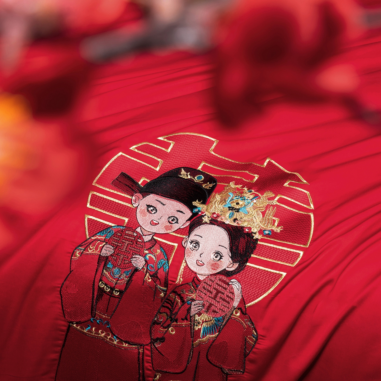 91家纺网 家纺一手货源 找家纺 柏拉图 2025新款100s贡缎长绒棉提花婚庆系列四件套多件套 相爱相守