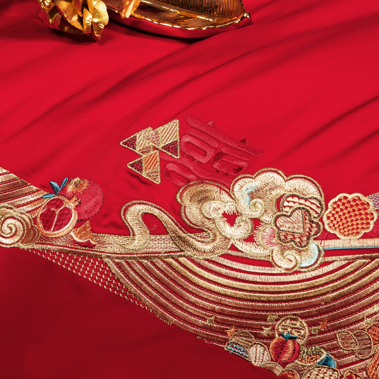 91家纺网 家纺一手货源 找家纺 柏拉图 2025新款100s贡缎长绒棉提花婚庆系列四件套多件套 相爱相守