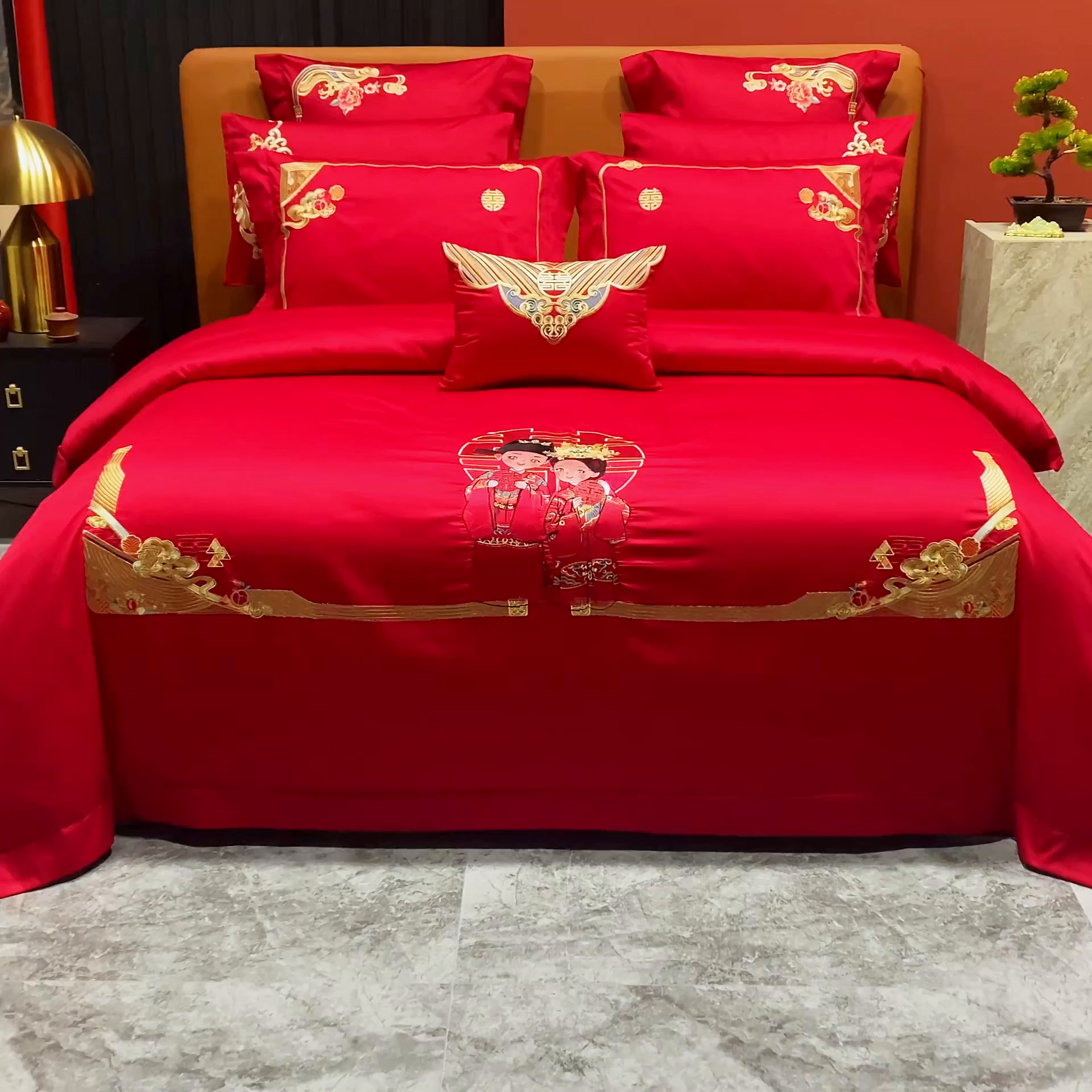 91家纺网 家纺一手货源 找家纺 柏拉图 2025新款100s贡缎长绒棉提花婚庆系列四件套多件套 相爱相守