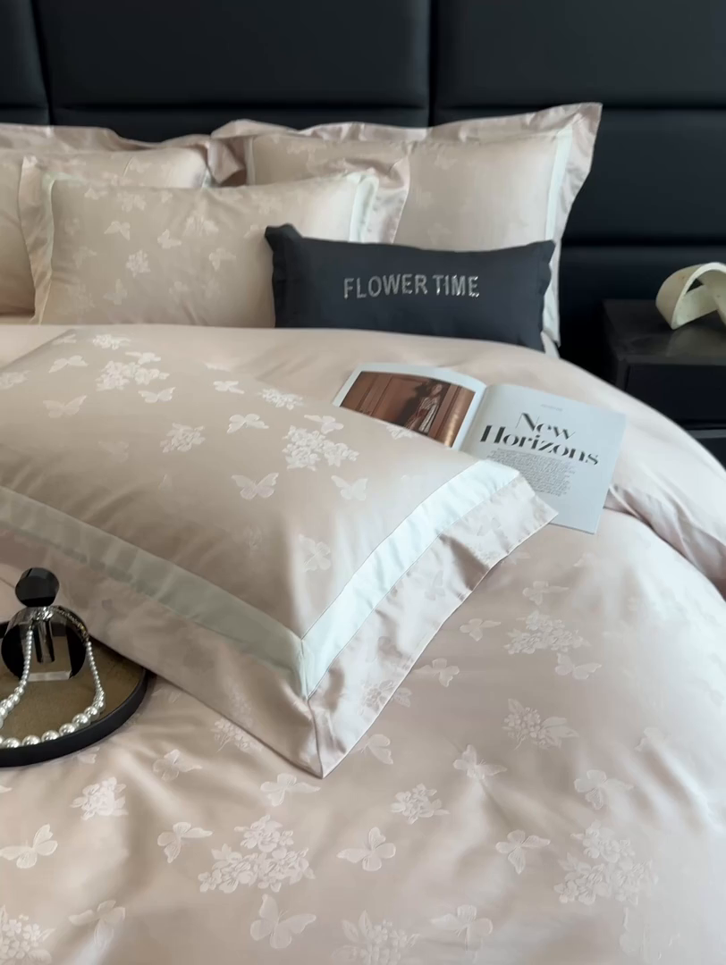 91家纺网 家纺一手货源 找家纺 花时间 2025新款天丝棉提花四件套-翩舞 翩舞-粉