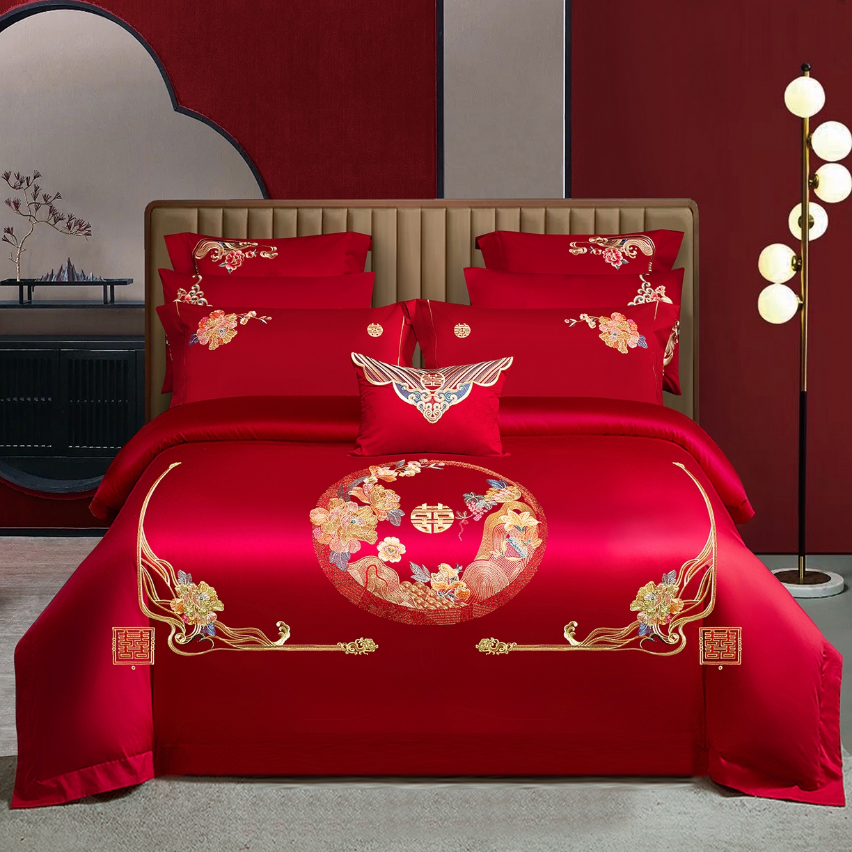 柏拉图 2025新款100s贡缎长绒棉提花婚庆系列四件套多件套 浪漫花语