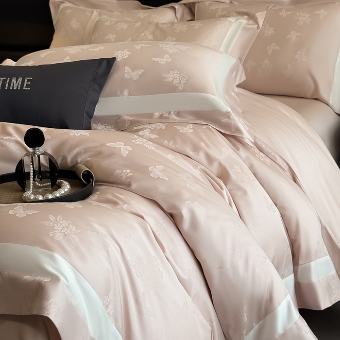 91家纺网 家纺一手货源 找家纺 花时间 2025新款天丝棉提花四件套-翩舞 翩舞-粉