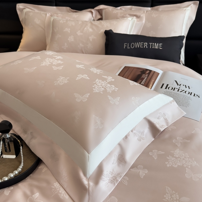 91家纺网 家纺一手货源 找家纺 花时间 2025新款天丝棉提花四件套-翩舞 翩舞-粉