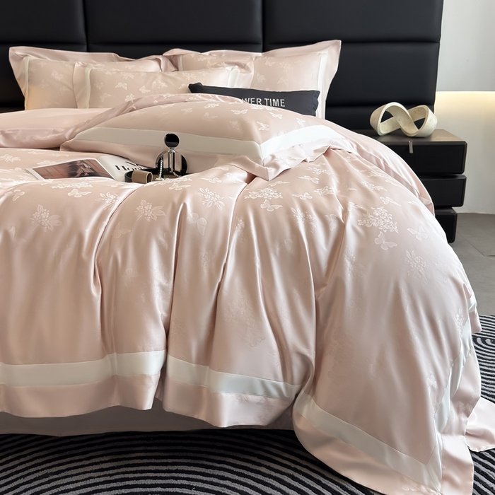 91家纺网 家纺一手货源 找家纺 花时间 2025新款天丝棉提花四件套-翩舞 翩舞-粉