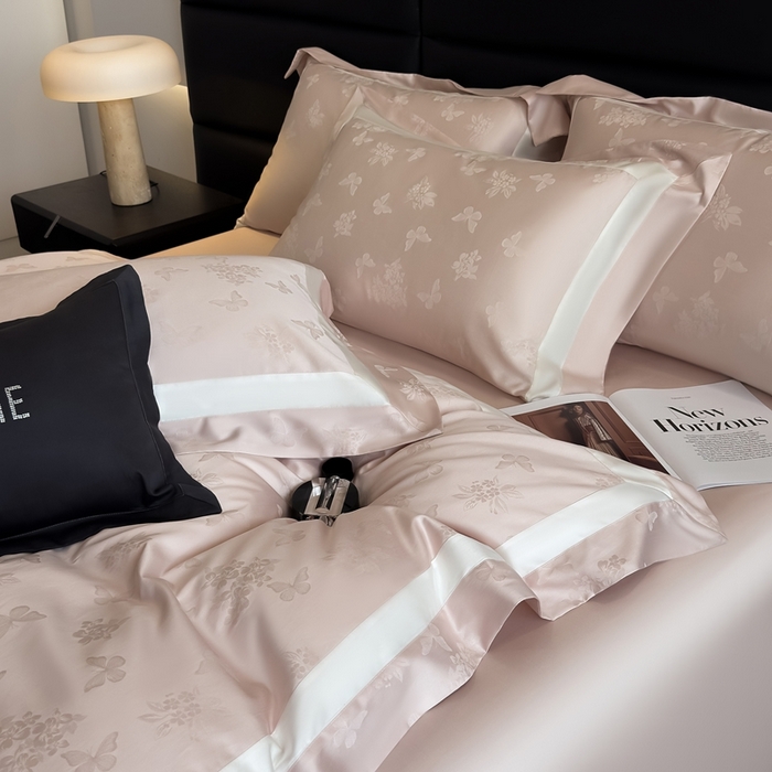 91家纺网 家纺一手货源 找家纺 花时间 2025新款天丝棉提花四件套-翩舞 翩舞-粉