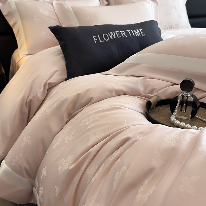 91家纺网 家纺一手货源 找家纺 花时间 2025新款天丝棉提花四件套-翩舞 翩舞-粉