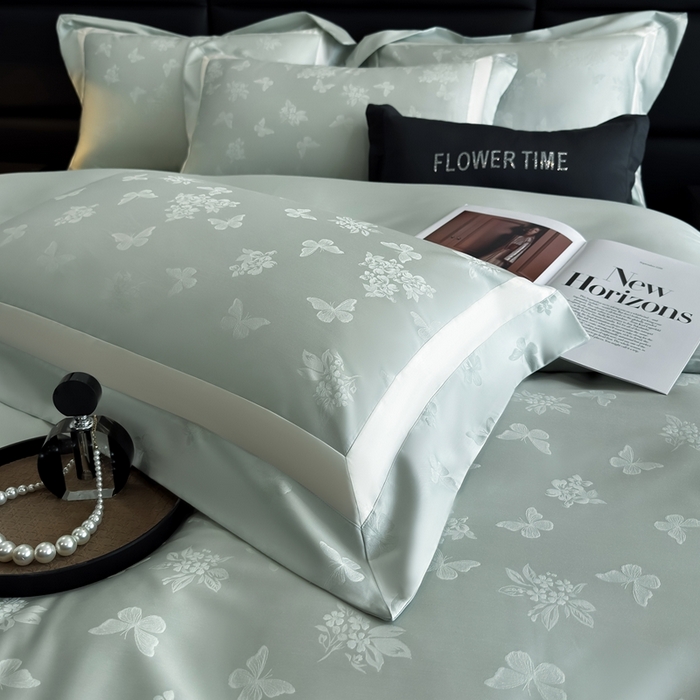 91家纺网 家纺一手货源 找家纺 花时间 2025新款天丝棉提花四件套-翩舞 翩舞-绿