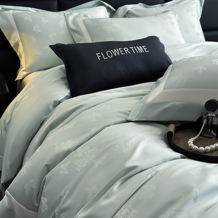 91家纺网 家纺一手货源 找家纺 花时间 2025新款天丝棉提花四件套-翩舞 翩舞-绿