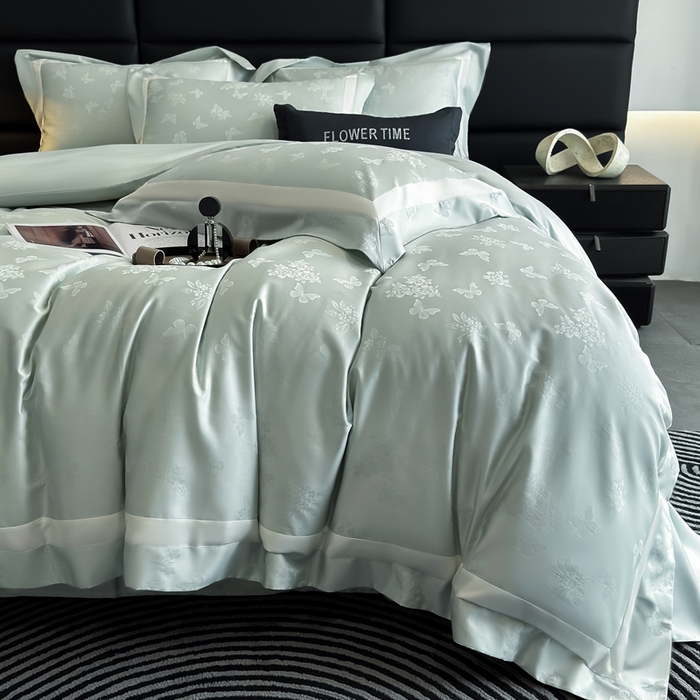 91家纺网 家纺一手货源 找家纺 花时间 2025新款天丝棉提花四件套-翩舞 翩舞-绿