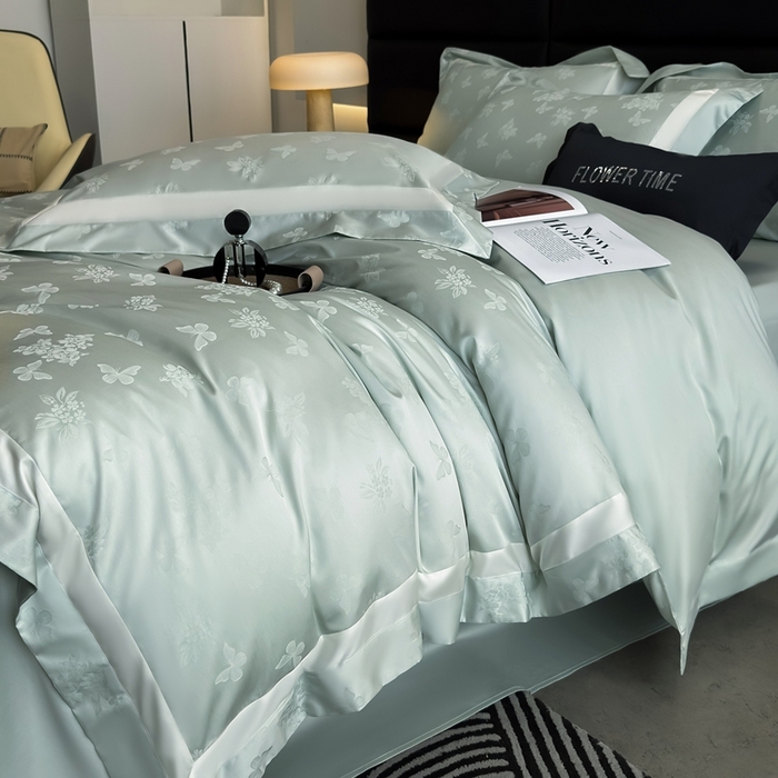 91家纺网 家纺一手货源 找家纺 花时间 2025新款天丝棉提花四件套-翩舞 翩舞-绿