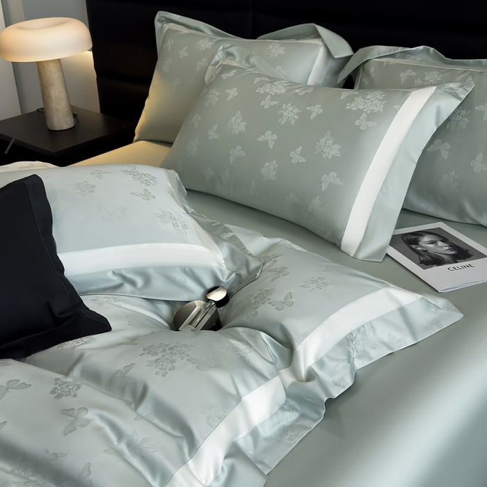 91家纺网 家纺一手货源 找家纺 花时间 2025新款天丝棉提花四件套-翩舞 翩舞-绿