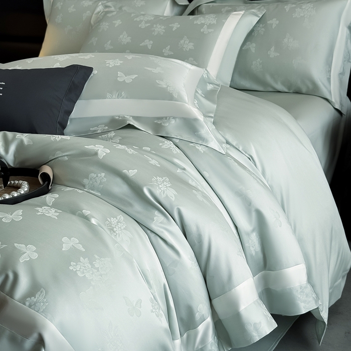 91家纺网 家纺一手货源 找家纺 花时间 2025新款天丝棉提花四件套-翩舞 翩舞-绿