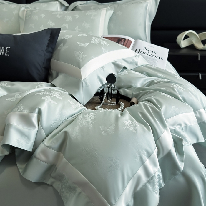 91家纺网 家纺一手货源 找家纺 花时间 2025新款天丝棉提花四件套-翩舞 翩舞-绿