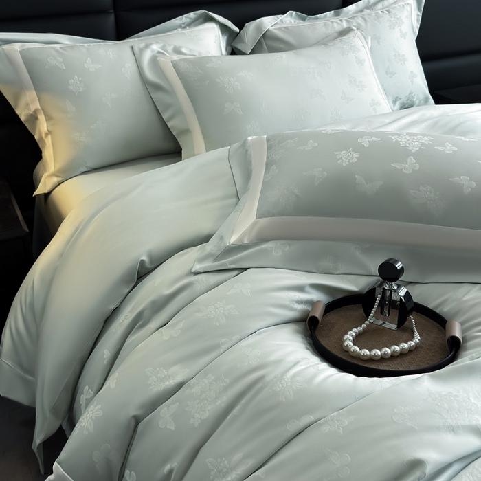 91家纺网 家纺一手货源 找家纺 花时间 2025新款天丝棉提花四件套-翩舞 翩舞-绿