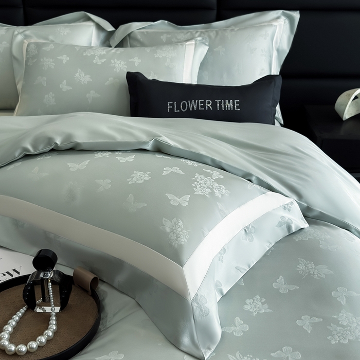 91家纺网 家纺一手货源 找家纺 花时间 2025新款天丝棉提花四件套-翩舞 翩舞-绿