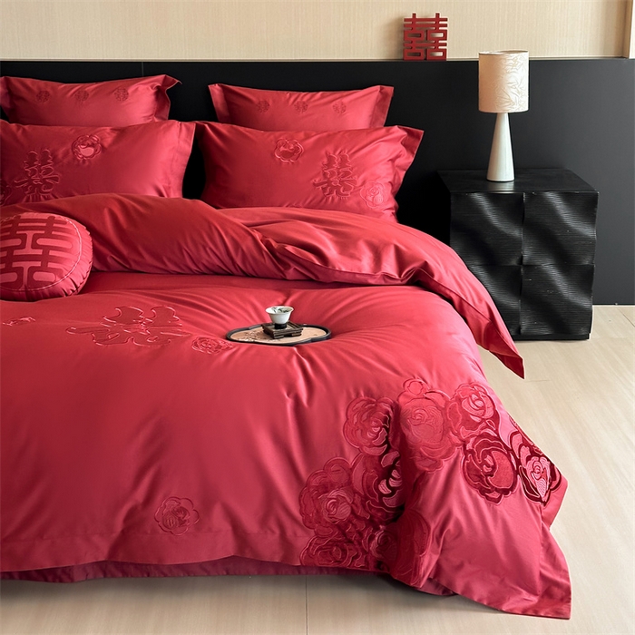 91家纺网 家纺一手货源 找家纺 宏羽纺家纺 2025新款100s全棉纯棉贡缎司马棉法式刺绣花边四件套-爱情模样