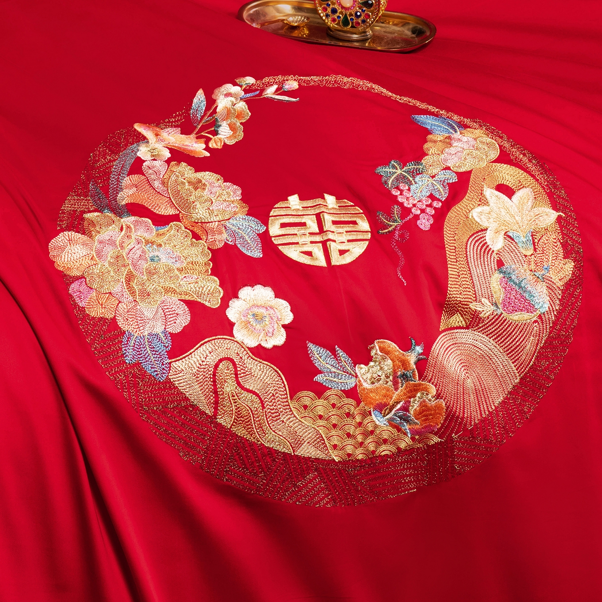 91家纺网 家纺一手货源 找家纺 柏拉图 2025新款100s贡缎长绒棉提花婚庆系列四件套多件套 浪漫花语