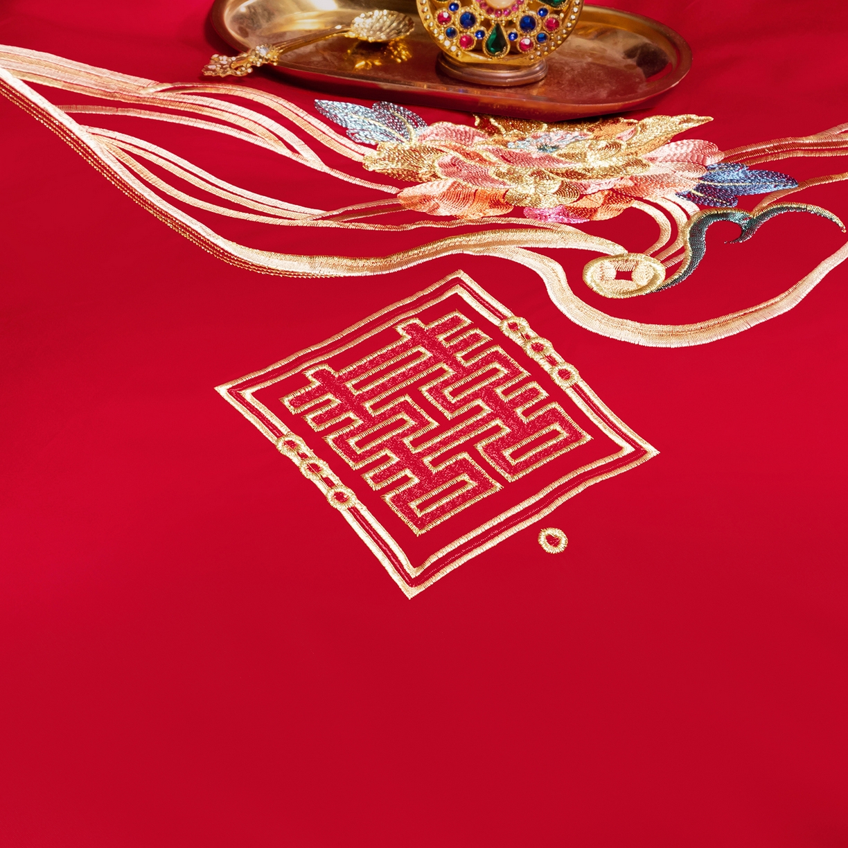 91家纺网 家纺一手货源 找家纺 柏拉图 2025新款100s贡缎长绒棉提花婚庆系列四件套多件套 浪漫花语