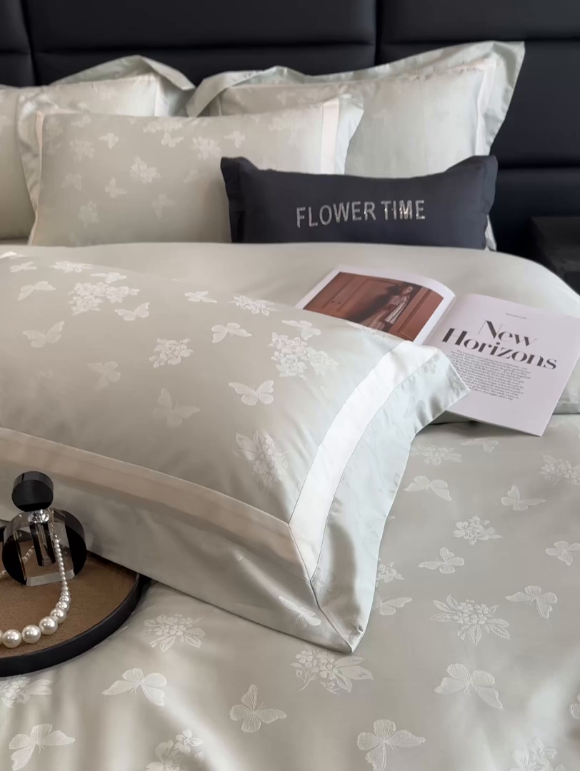 91家纺网 家纺一手货源 找家纺 花时间 2025新款天丝棉提花四件套-翩舞 翩舞-绿