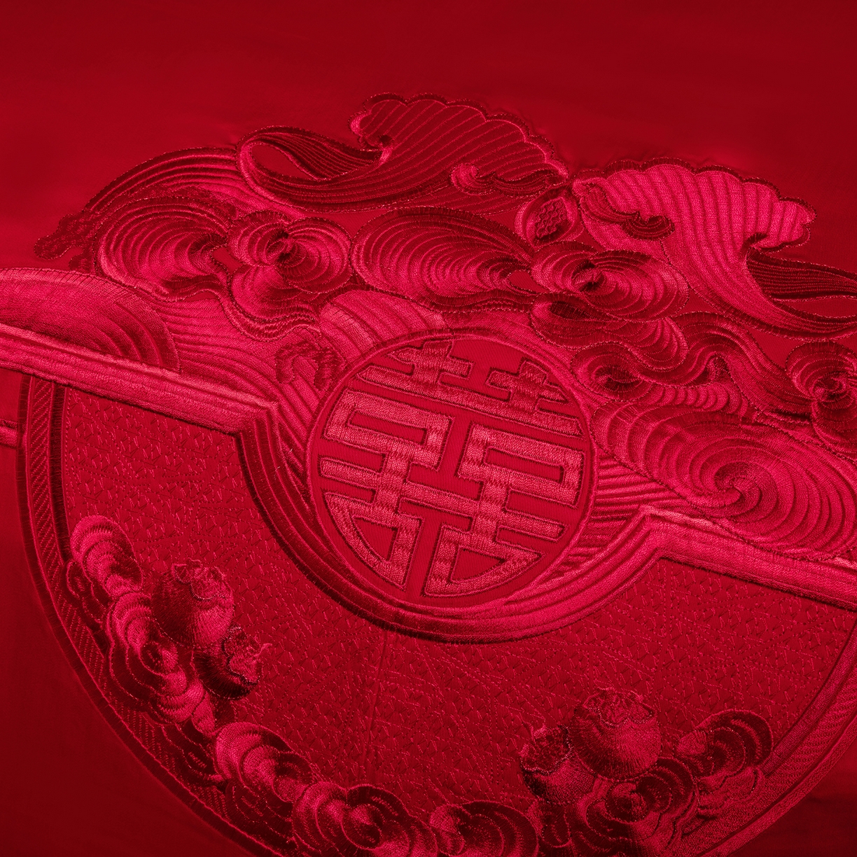 91家纺网 家纺一手货源 找家纺 柏拉图 2025新款100s贡缎长绒棉提花婚庆系列四件套多件套 锦绣年华红