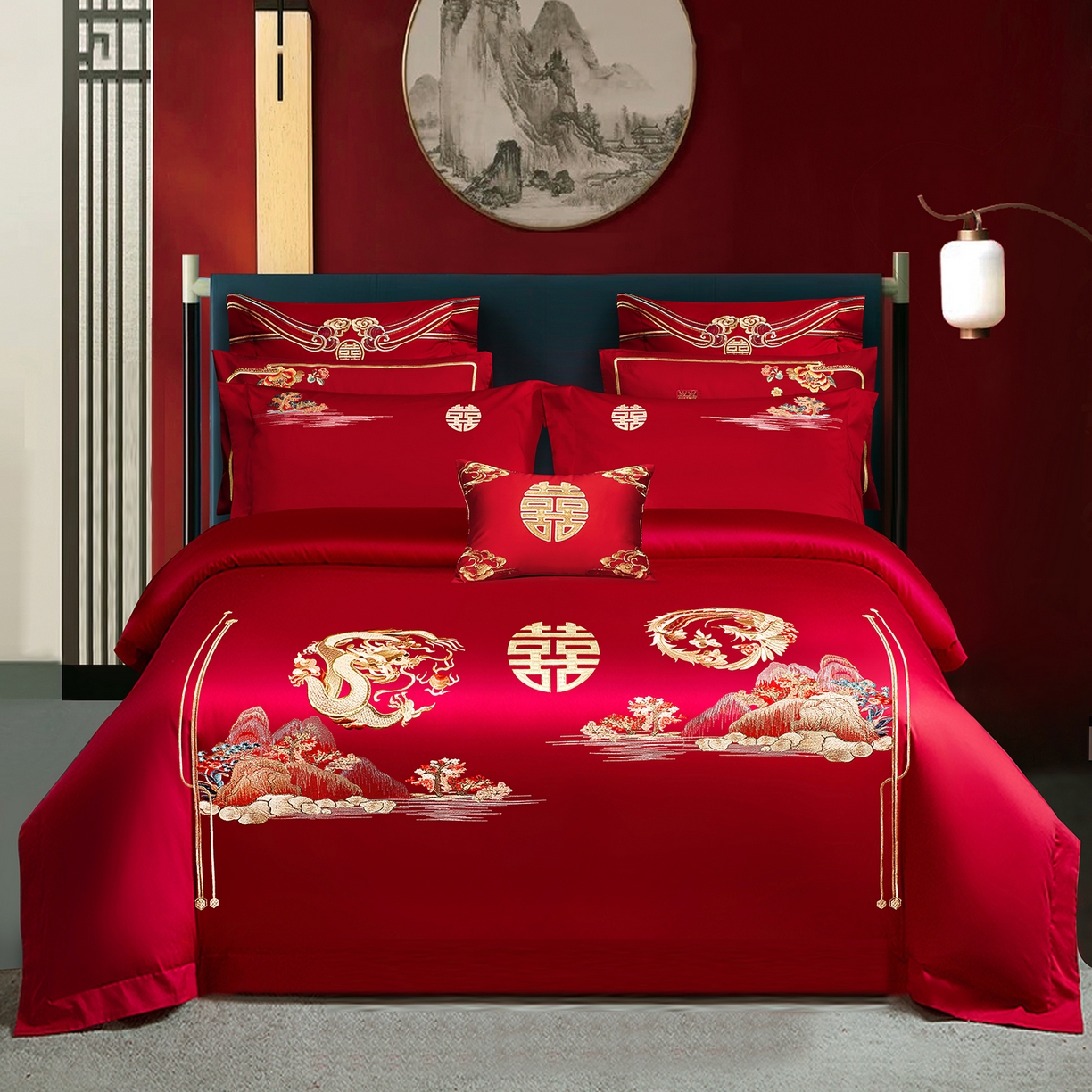 柏拉图 2025新款100s贡缎长绒棉提花婚庆系列四件套多件套 千禧龙凤