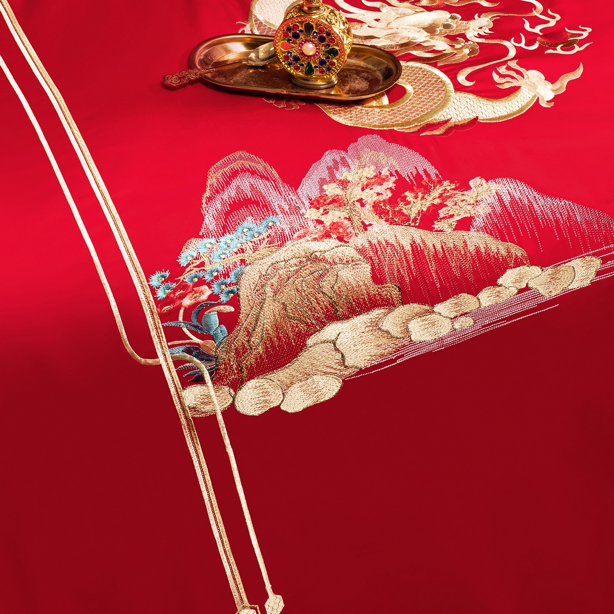 91家纺网 家纺一手货源 找家纺 柏拉图 2025新款100s贡缎长绒棉提花婚庆系列四件套多件套 千禧龙凤