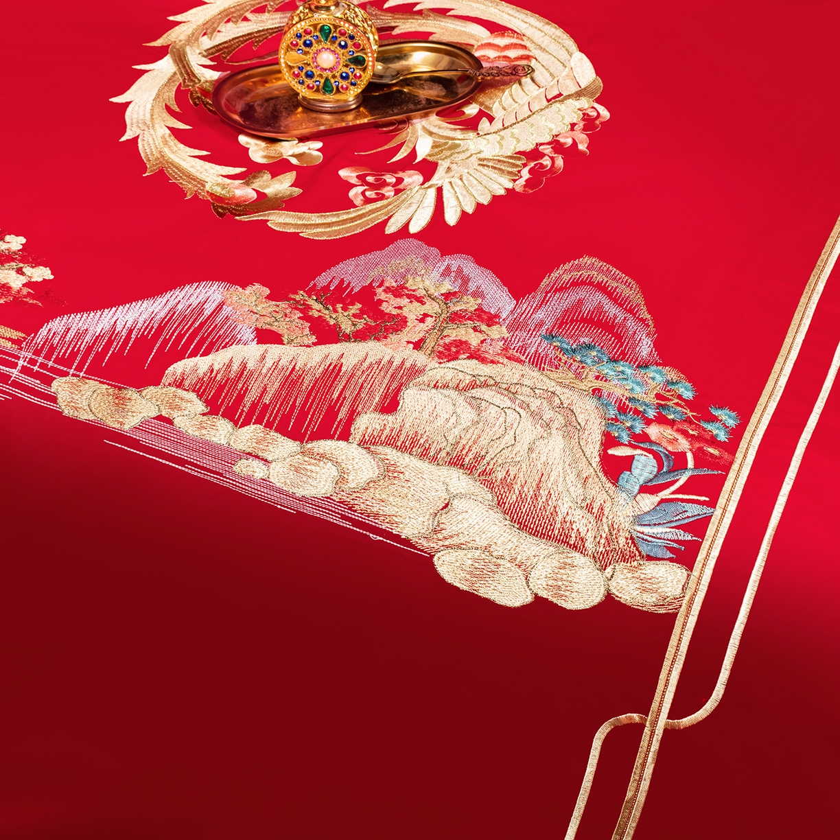 91家纺网 家纺一手货源 找家纺 柏拉图 2025新款100s贡缎长绒棉提花婚庆系列四件套多件套 千禧龙凤