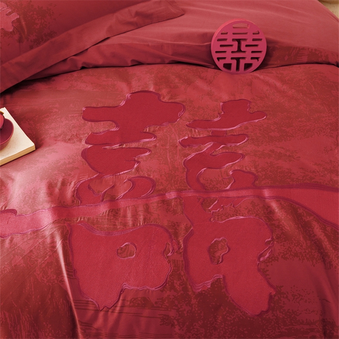 91家纺网 家纺一手货源 找家纺 宏羽纺家纺 2025新款100s全棉纯棉贡缎司马棉法式刺绣花边四件套-江山画-红