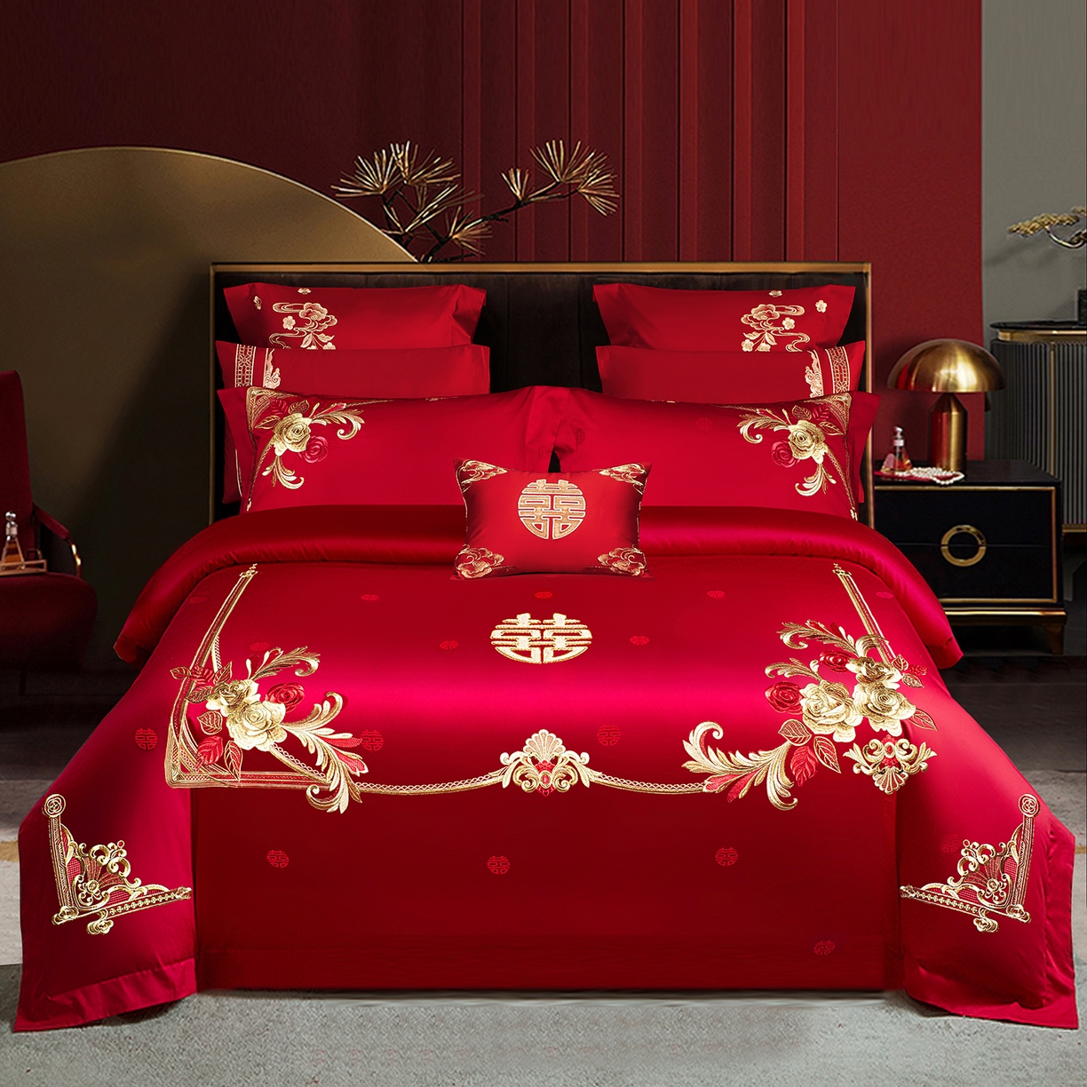 柏拉图 2025新款100s贡缎长绒棉提花婚庆系列四件套多件套 爱的盛宴