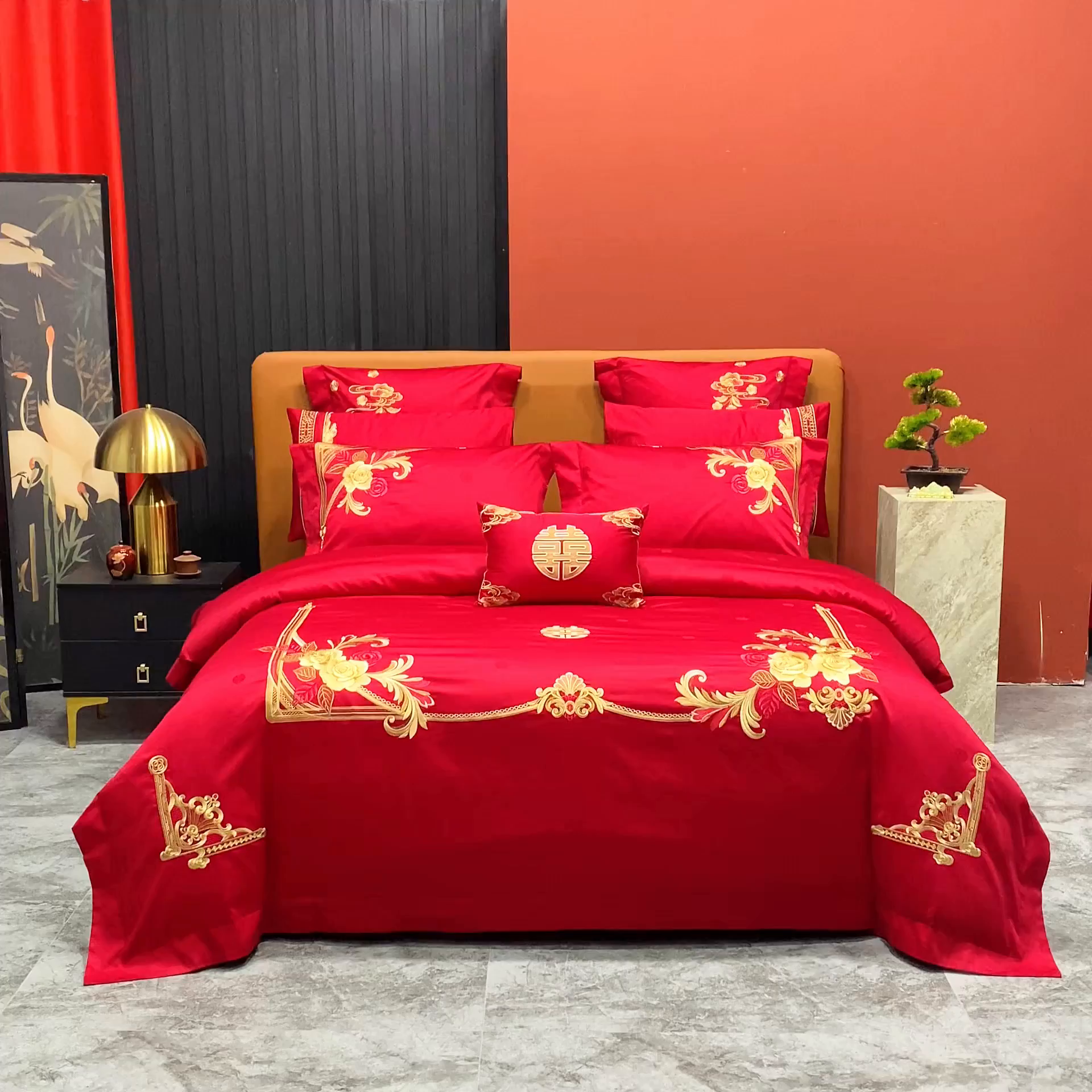 91家纺网 家纺一手货源 找家纺 柏拉图 2025新款100s贡缎长绒棉提花婚庆系列四件套多件套 爱的盛宴