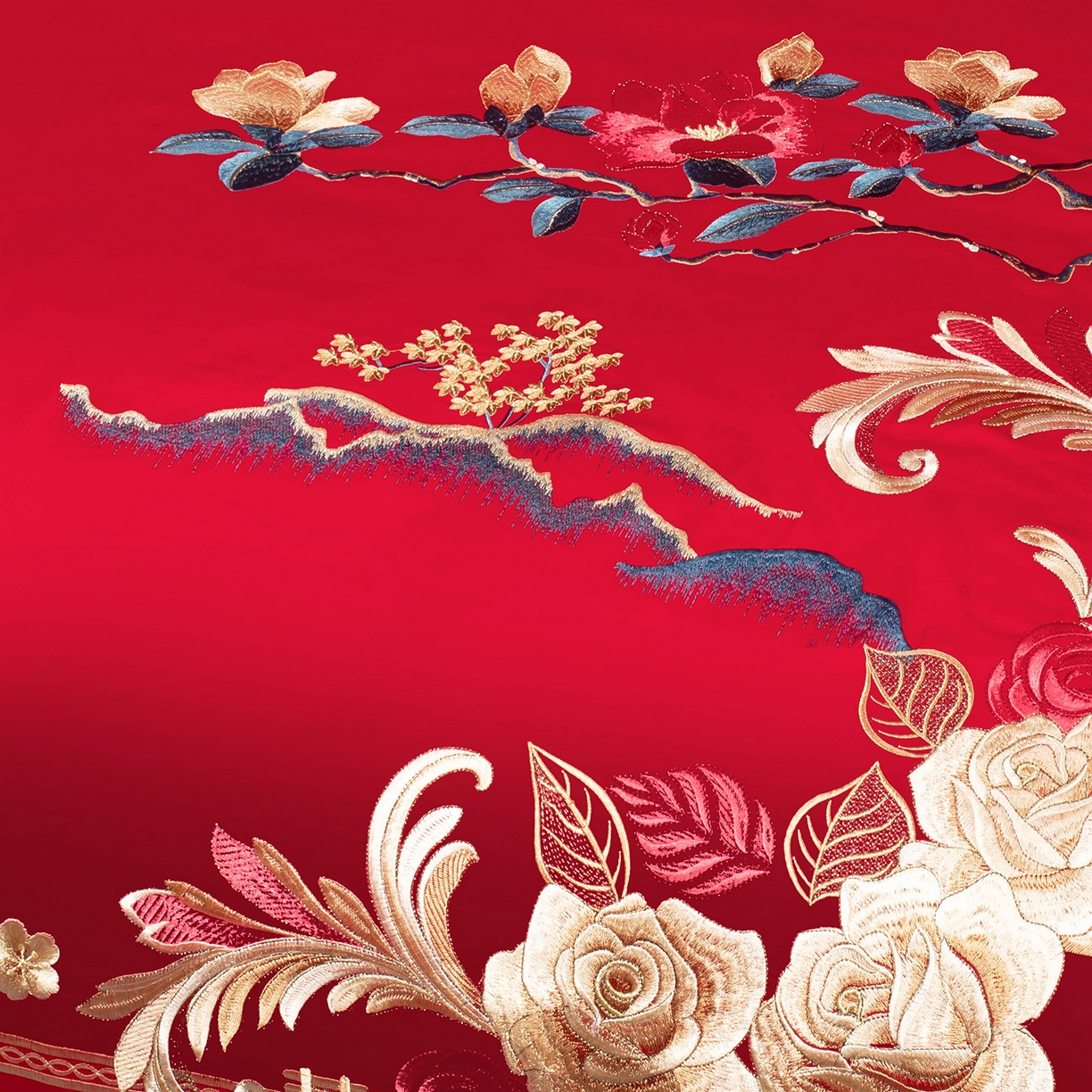 91家纺网 家纺一手货源 找家纺 柏拉图 2025新款100s贡缎长绒棉提花婚庆系列四件套多件套 花开迎喜