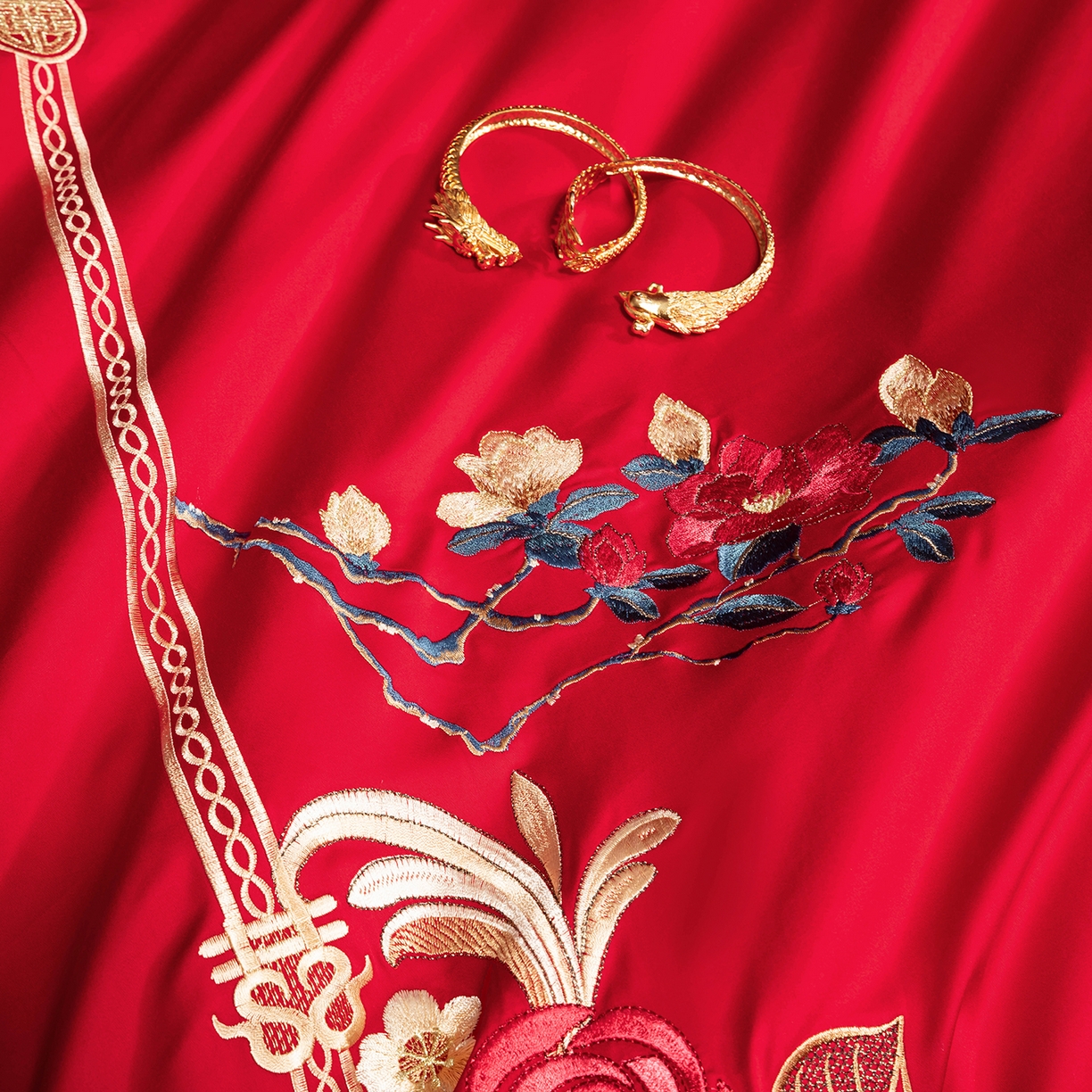 91家纺网 家纺一手货源 找家纺 柏拉图 2025新款100s贡缎长绒棉提花婚庆系列四件套多件套 花开迎喜