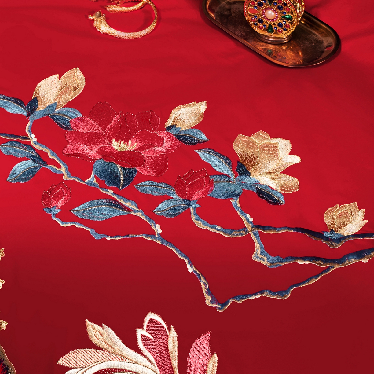 91家纺网 家纺一手货源 找家纺 柏拉图 2025新款100s贡缎长绒棉提花婚庆系列四件套多件套 花开迎喜