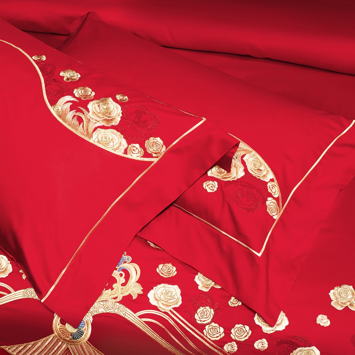 91家纺网 家纺一手货源 找家纺 柏拉图 2025新款100s贡缎长绒棉提花婚庆系列四件套多件套 浪漫婚约