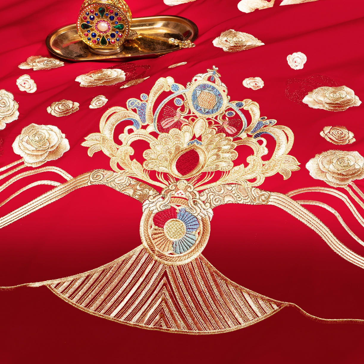 91家纺网 家纺一手货源 找家纺 柏拉图 2025新款100s贡缎长绒棉提花婚庆系列四件套多件套 浪漫婚约