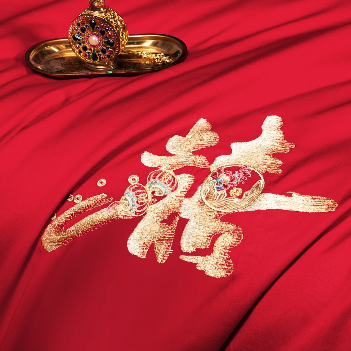 91家纺网 家纺一手货源 找家纺 柏拉图 2025新款100s贡缎长绒棉提花婚庆系列四件套多件套 浪漫婚约