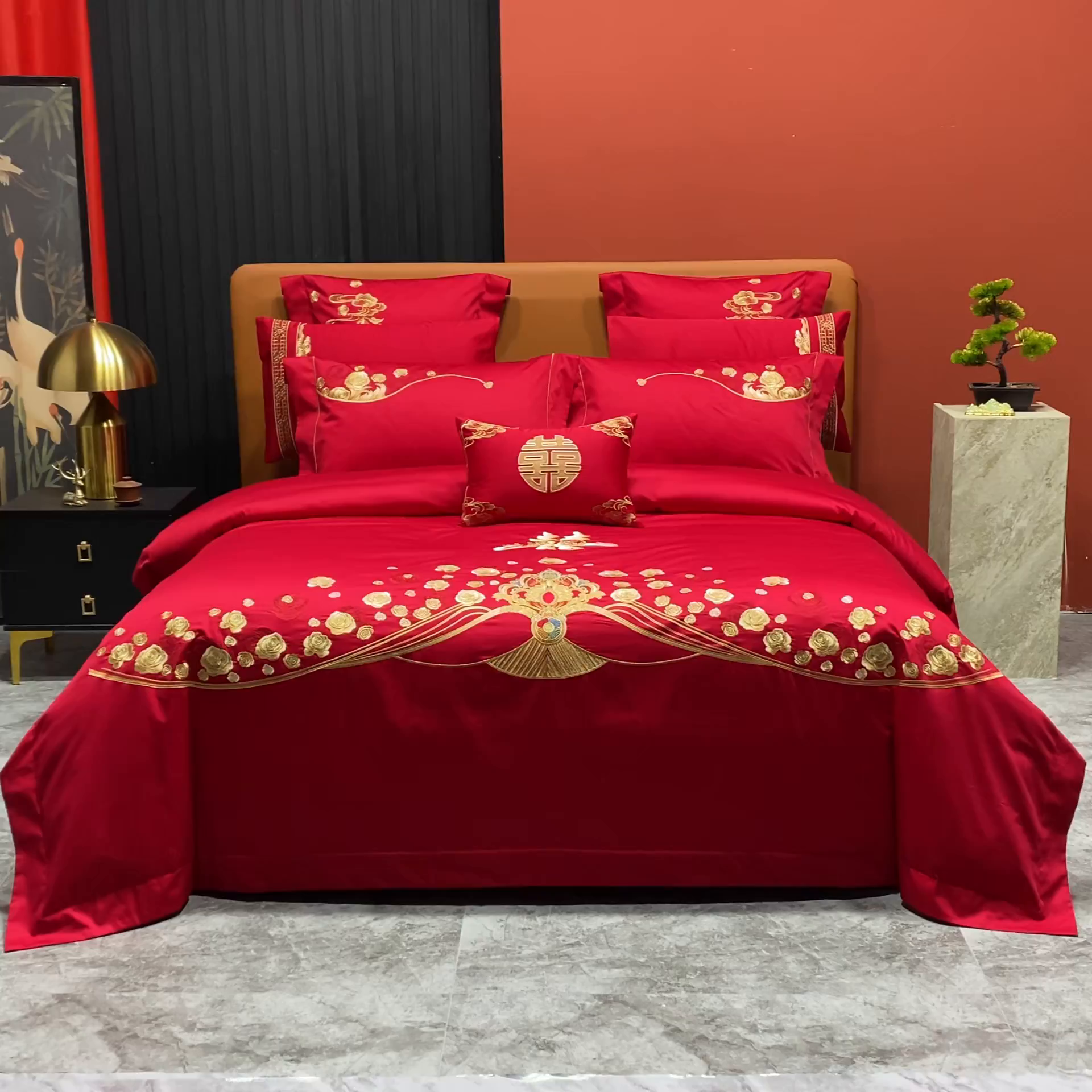 91家纺网 家纺一手货源 找家纺 柏拉图 2025新款100s贡缎长绒棉提花婚庆系列四件套多件套 浪漫婚约