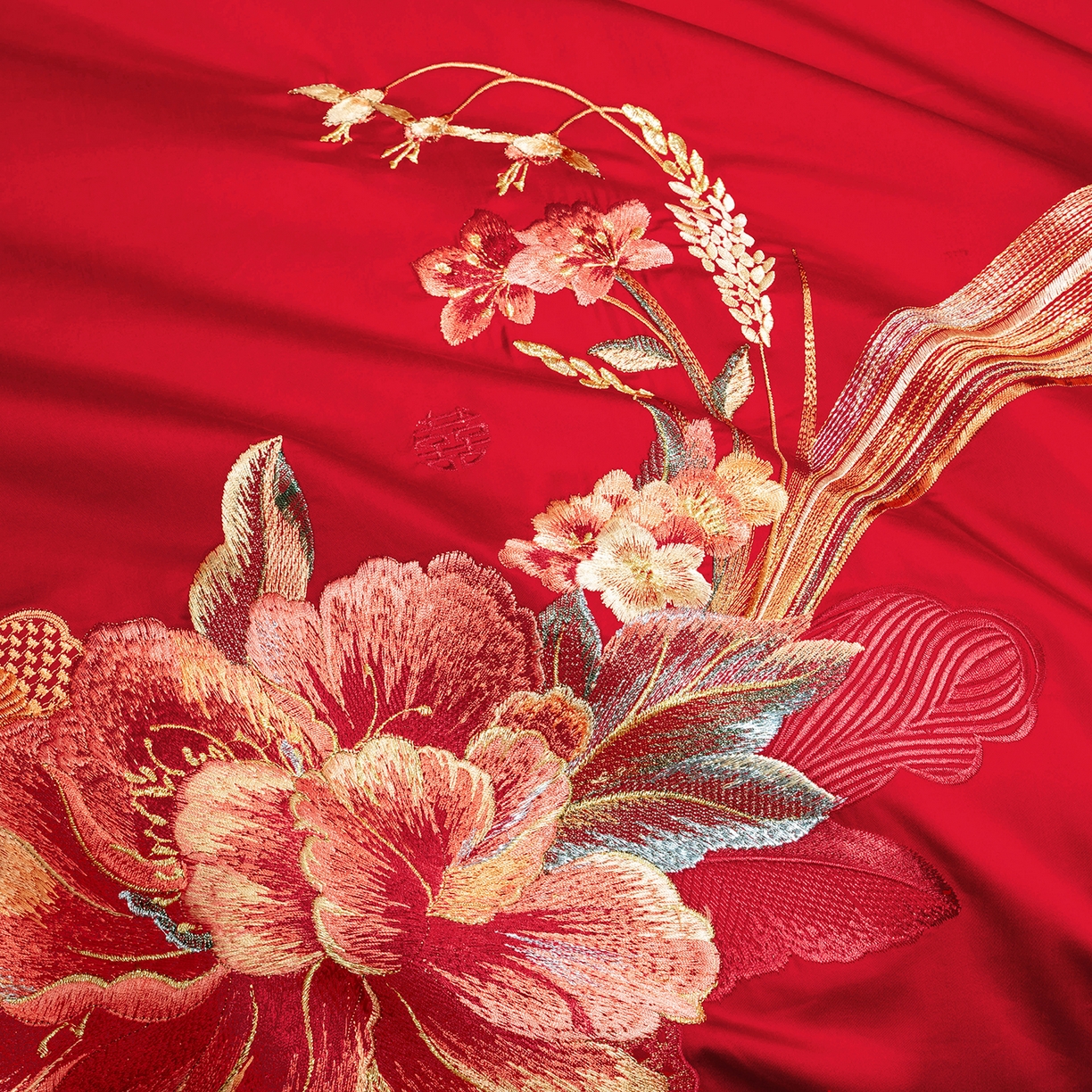 91家纺网 家纺一手货源 找家纺 柏拉图 2025新款100s贡缎长绒棉提花婚庆系列四件套多件套 幸福花海