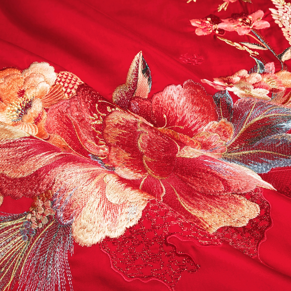 91家纺网 家纺一手货源 找家纺 柏拉图 2025新款100s贡缎长绒棉提花婚庆系列四件套多件套 幸福花海