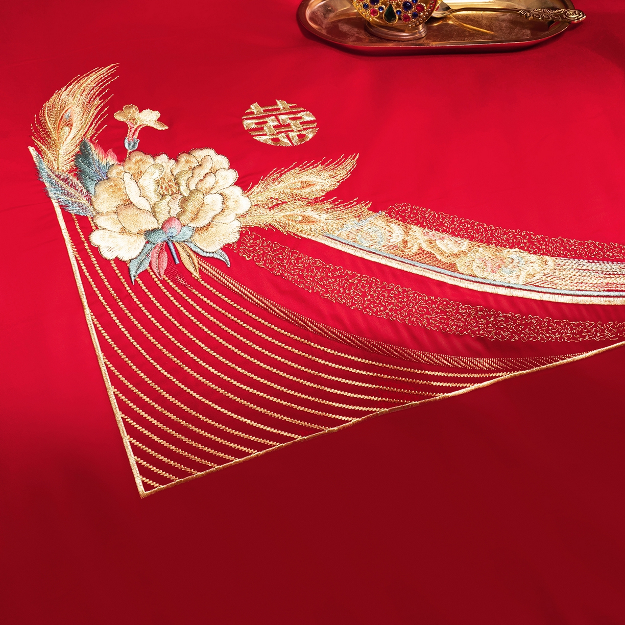 91家纺网 家纺一手货源 找家纺 柏拉图 2025新款100s贡缎长绒棉提花婚庆系列四件套多件套 美梦情缘