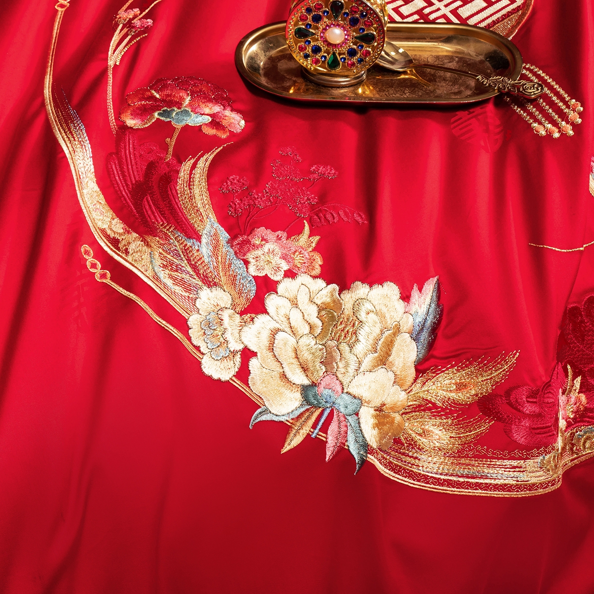 91家纺网 家纺一手货源 找家纺 柏拉图 2025新款100s贡缎长绒棉提花婚庆系列四件套多件套 美梦情缘