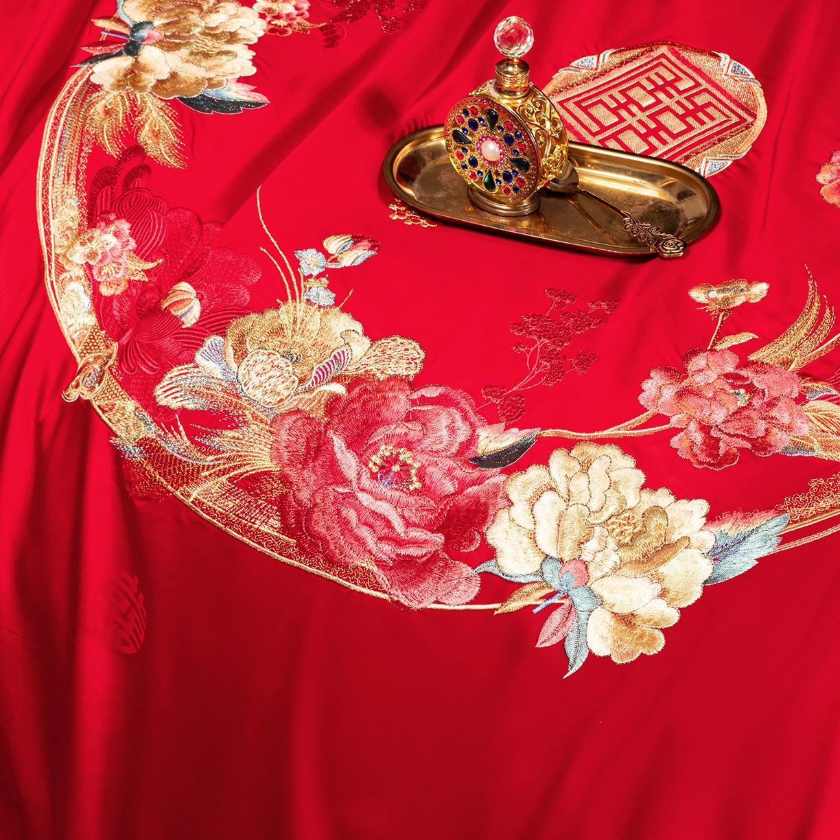 91家纺网 家纺一手货源 找家纺 柏拉图 2025新款100s贡缎长绒棉提花婚庆系列四件套多件套 美梦情缘