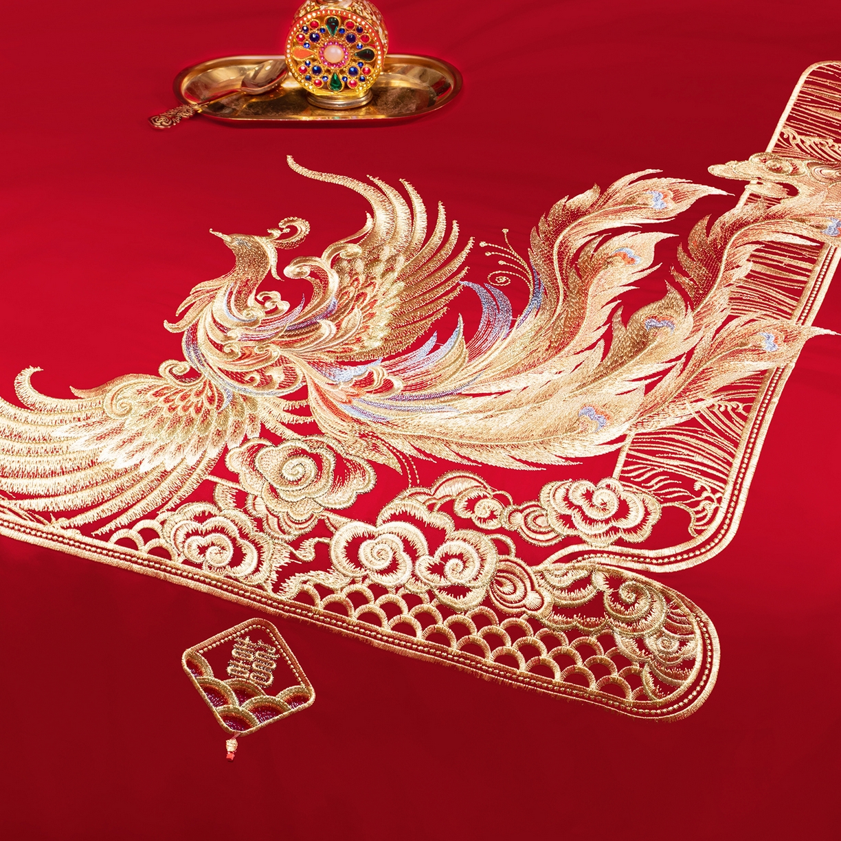 91家纺网 家纺一手货源 找家纺 柏拉图 2025新款100s贡缎长绒棉提花婚庆系列四件套多件套 佳偶天成