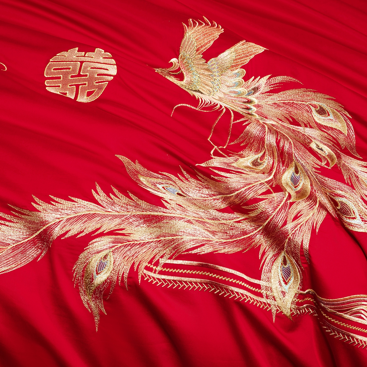 91家纺网 家纺一手货源 找家纺 柏拉图 2025新款100s贡缎长绒棉提花婚庆系列四件套多件套 龙凤爱恋