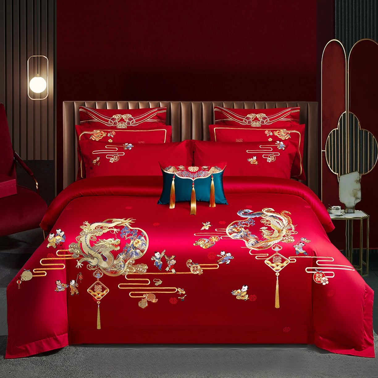 柏拉图 2025新款100s贡缎长绒棉提花婚庆系列四件套多件套 天作之合