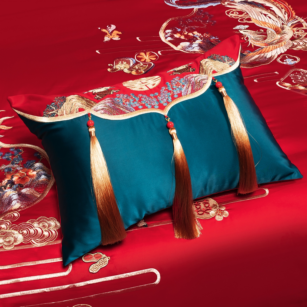 91家纺网 家纺一手货源 找家纺 柏拉图 2025新款100s贡缎长绒棉提花婚庆系列四件套多件套 天作之合